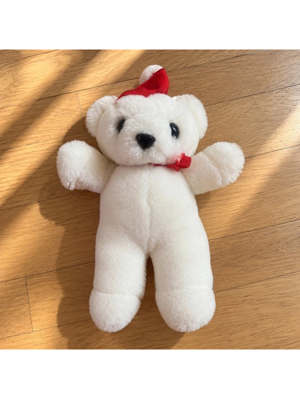 Vintage 1987 Embrace Christmas Teddy Bear 6" White Plush Red Santa Hat